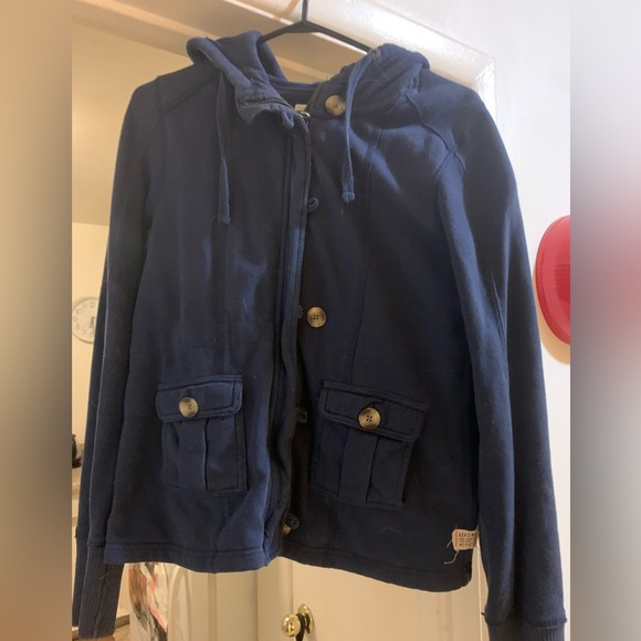Aeropostale hooded jacket blue with zipper and ivory buttons. Medium. - Picture 2 of 3